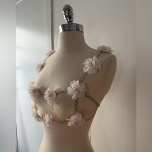 NWT Zara Beaded Floral Metal Chain Harness Top